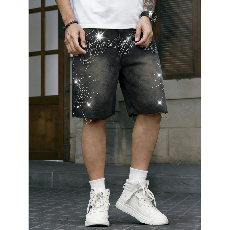 Shorts Denim Frayed - Męskie szorty dżinsowe w stylu streetwear,