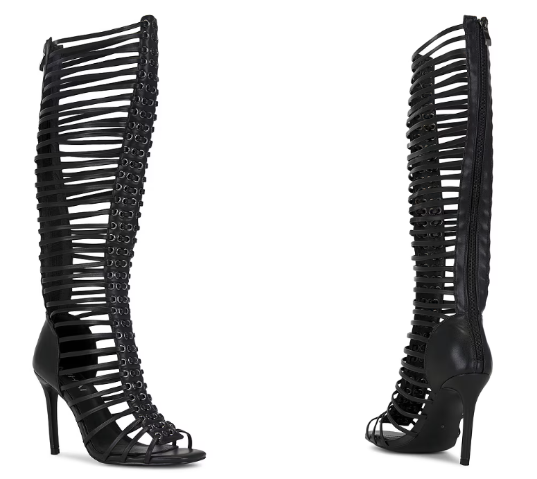 Sandal Strappy Heeled - Damskie Czarne Sandały Botki na Szpilce