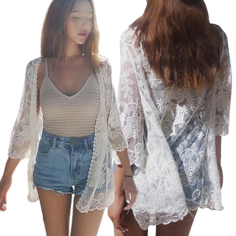 Kimono Sheer Floral - Kobiety Lace Otwarcie Kimono Cardigan Spichet