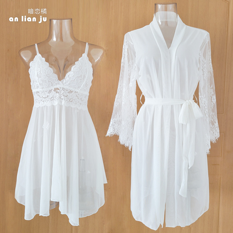 Damski biały zestaw bielizny n – Kimono Sheer Floral recenzja i cena